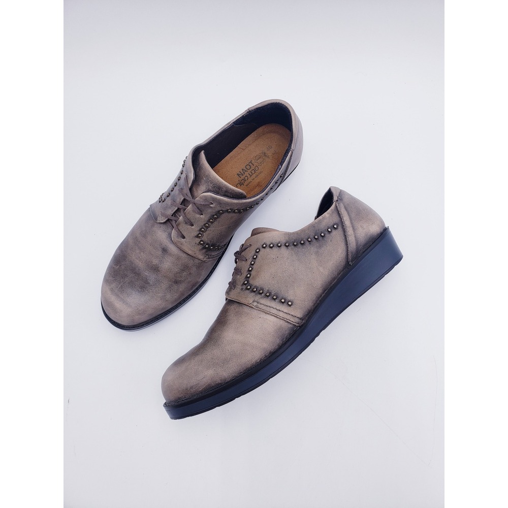NAOT  Oxford Gray Leather Studded Lace Up Comfort Loafer Shoes Size EU 40 US 9